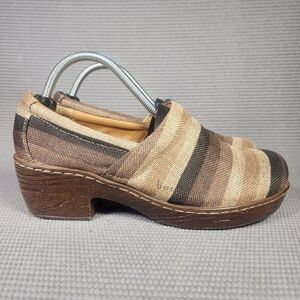 BOC Nadiyya Women's Size 9.5M Brown Striped Canvas Slip On Clogs Shoes CHH15
